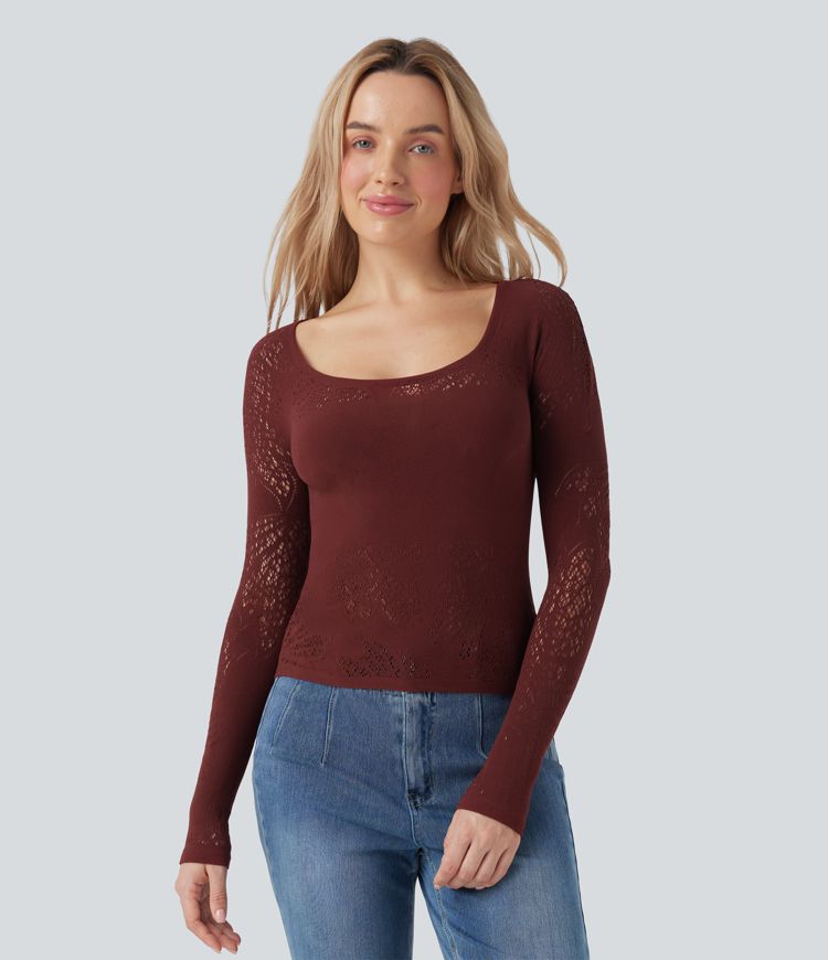 OneForm - Lässiges Sport-Top mit U-Ausschnitt, langen Ärmeln, Cut-Out-Design und nahtlosem Flow