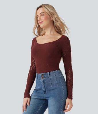 OneForm - Lässiges Sport-Top mit U-Ausschnitt, langen Ärmeln, Cut-Out-Design und nahtlosem Flow