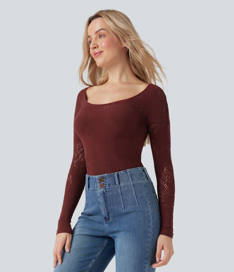 OneForm - Lässiges Sport-Top mit U-Ausschnitt, langen Ärmeln, Cut-Out-Design und nahtlosem Flow