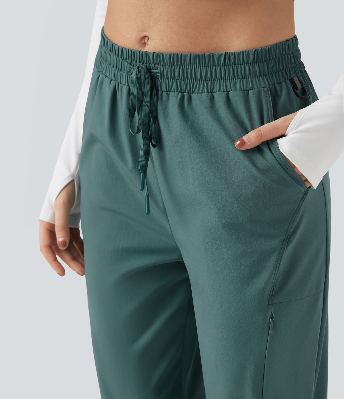 Water Repellent Wear-Resistant Mid Rise Drawstring Hiking Joggers with Pockets