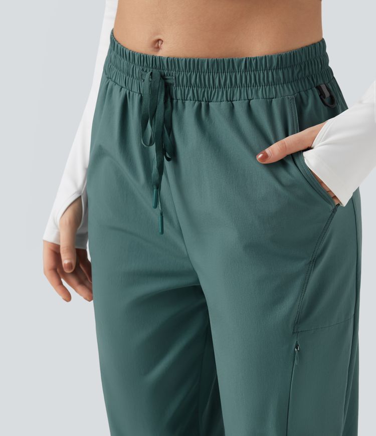 Water Repellent Wear-Resistant Mid Rise Drawstring Hiking Joggers with Pockets