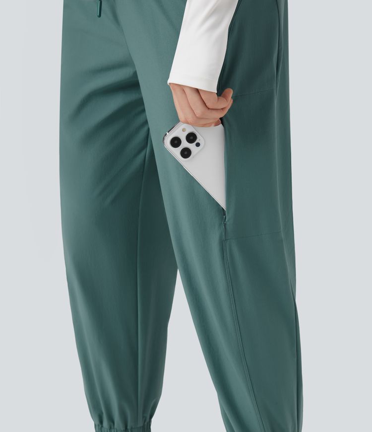 Water Repellent Wear-Resistant Mid Rise Drawstring Hiking Joggers with Pockets