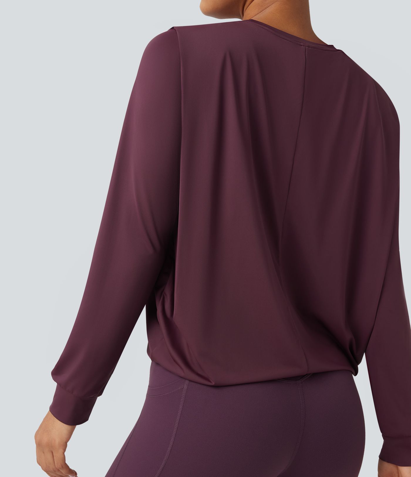 Gerafftes Yoga-Sport-Top mit Rundhalsausschnitt und langen Ärmeln - UPF50+