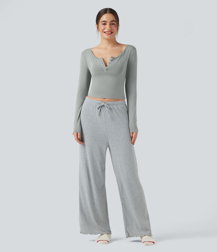 Lounge-Top mit Henley-Ausschnitt und langen Ärmeln