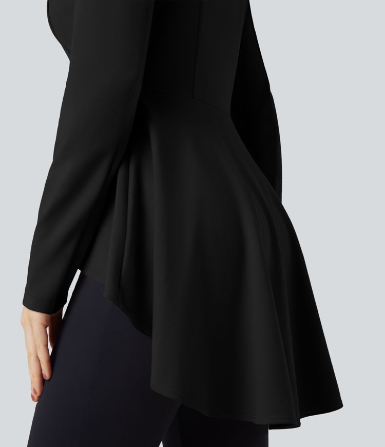 V Neck Long Sleeve Ruffe Hem High Low Work Coat