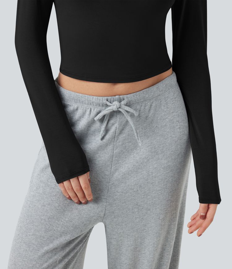 Lounge-Top mit Henley-Ausschnitt und langen Ärmeln