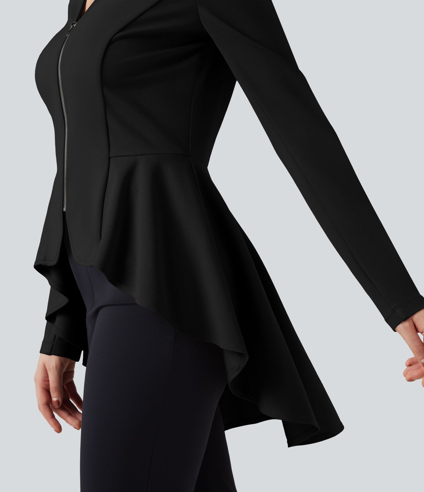 V Neck Long Sleeve Ruffe Hem High Low Work Coat