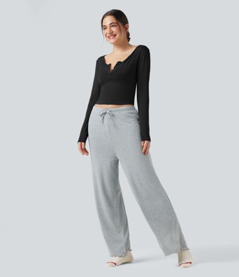 Lounge-Top mit Henley-Ausschnitt und langen Ärmeln