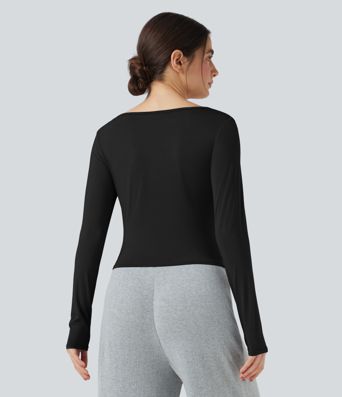 Lounge-Top mit Henley-Ausschnitt und langen Ärmeln