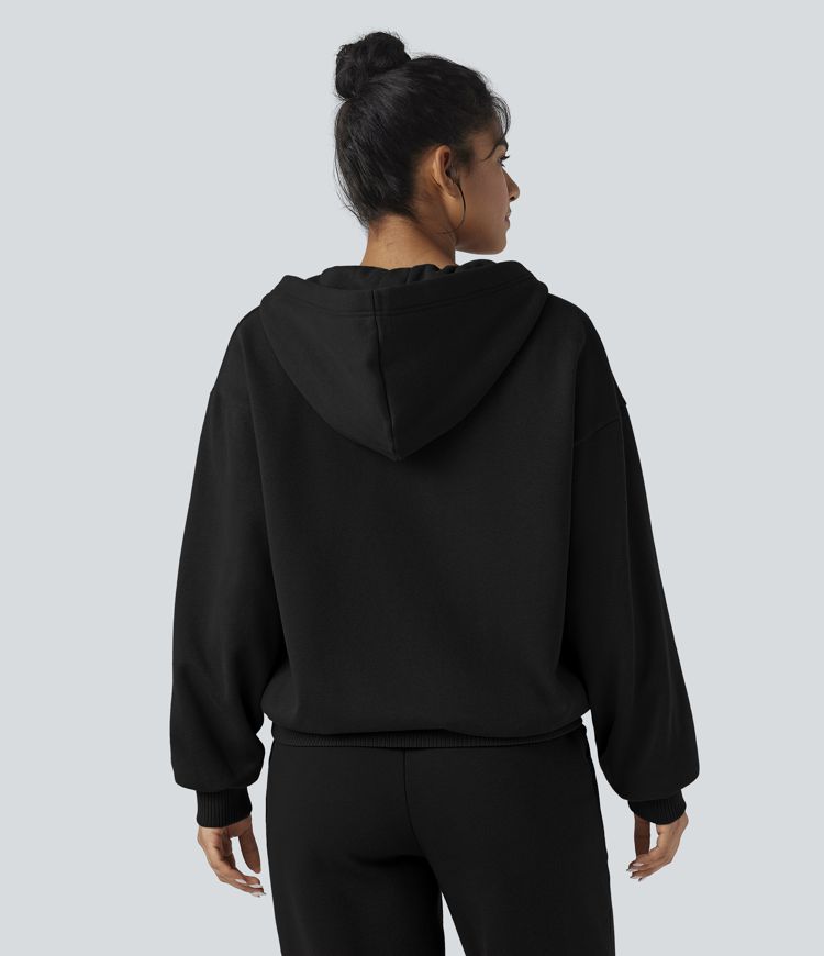 Hooded Zip Fly Fleece Casual Sweatshirt with Pockets