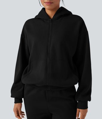 Kapuutsiga, tõmblukuga fliisist vabaajapusa taskutega