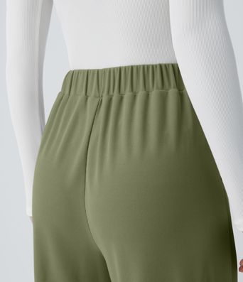 High Waisted Women Wide Leg Baggy Waffle Casual Pants With Pockets