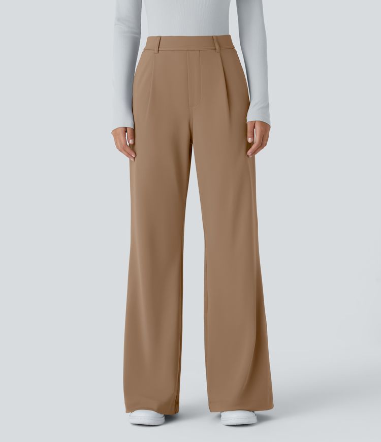 High Waisted Pocket Work Flare Pants
