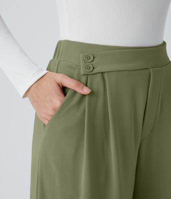 High Waisted Women Wide Leg Baggy Waffle Casual Pants With Pockets