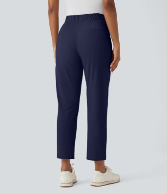 High Waisted Drawstring Pockets Quick Dry Golf Tapered Trousers-Golf Tee Pocket