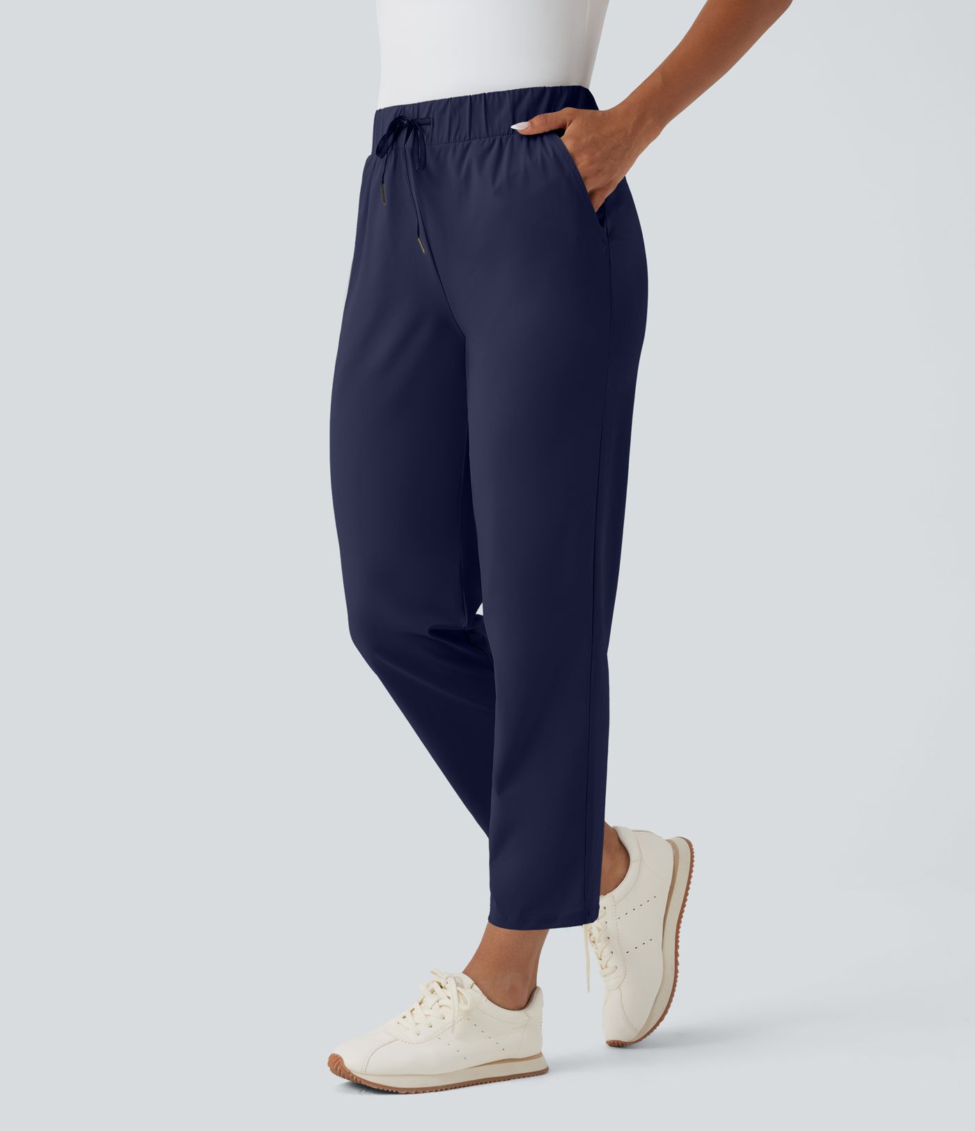 High Waisted Drawstring Pockets Quick Dry Golf Tapered Trousers-Golf Tee Pocket