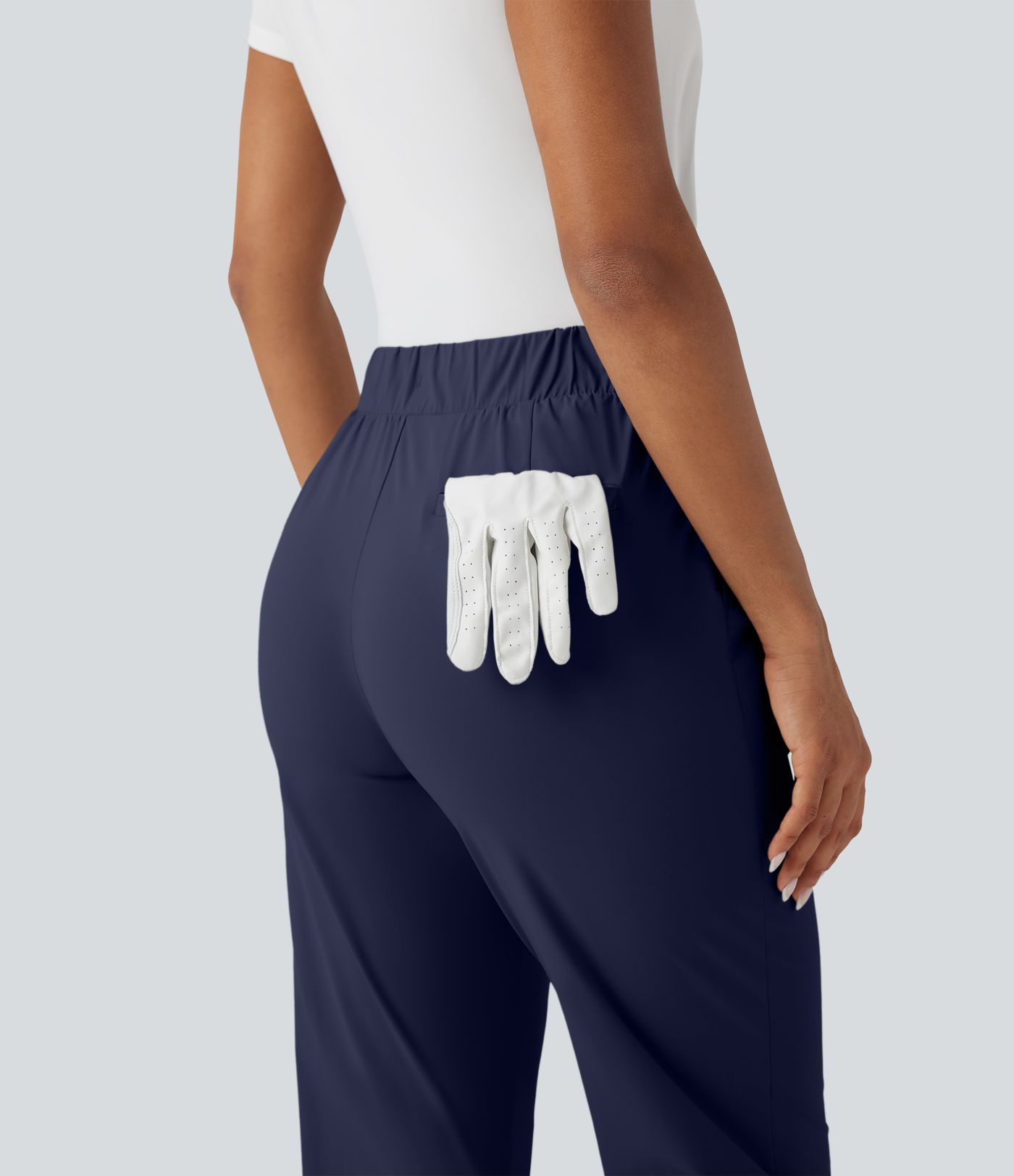 High Waisted Drawstring Pockets Quick Dry Golf Tapered Trousers-Golf Tee Pocket