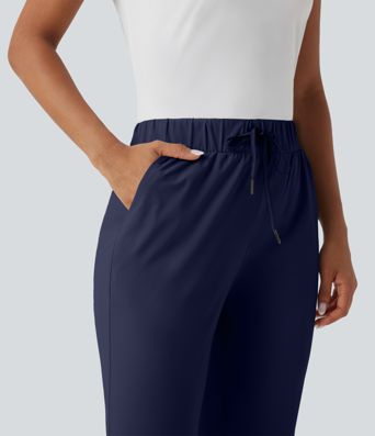 High Waisted Drawstring Pockets Quick Dry Golf Tapered Trousers-Golf Tee Pocket