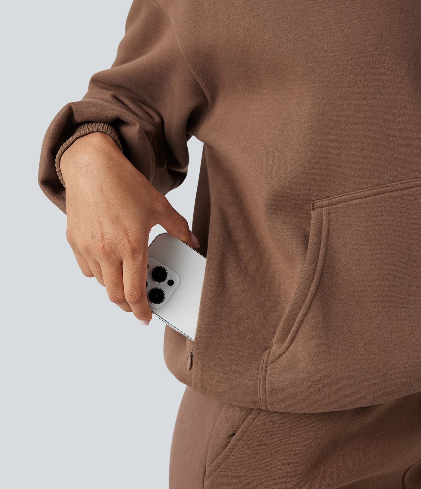 Hooded Zip Fly Fleece Casual Sweatshirt with Pockets