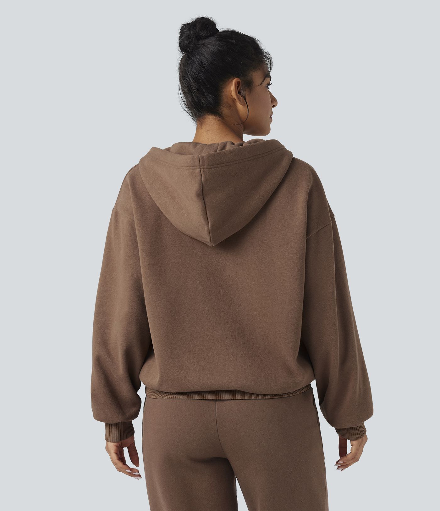 Hooded Zip Fly Fleece Casual Sweatshirt with Pockets