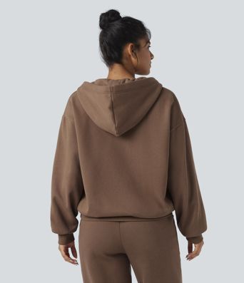 Hooded Zip Fly Fleece Casual Sweatshirt with Pockets