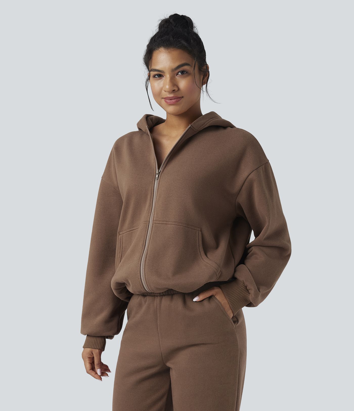 Hooded Zip Fly Fleece Casual Sweatshirt with Pockets Hooded Zip Fly Fleece Casual Sweatshirt with Pockets