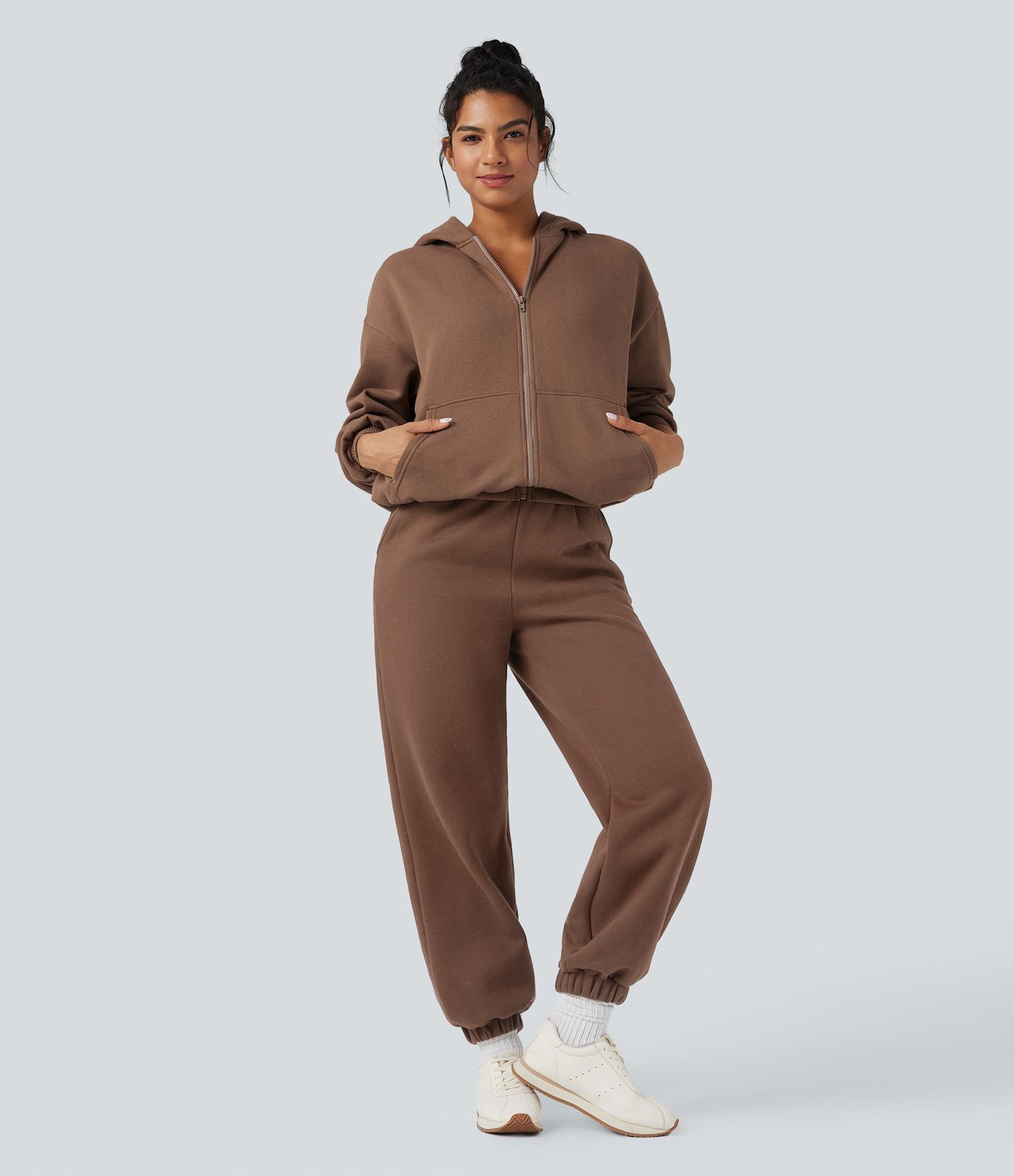 Hooded Zip Fly Fleece Casual Sweatshirt with Pockets