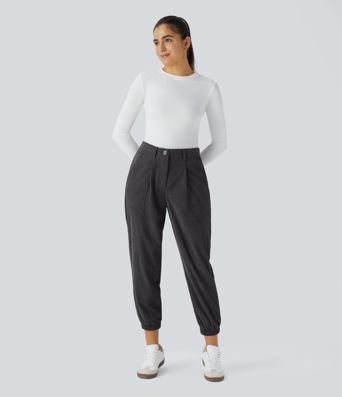 Mid Rise Zipper Pockets Corduroy Casual Joggers