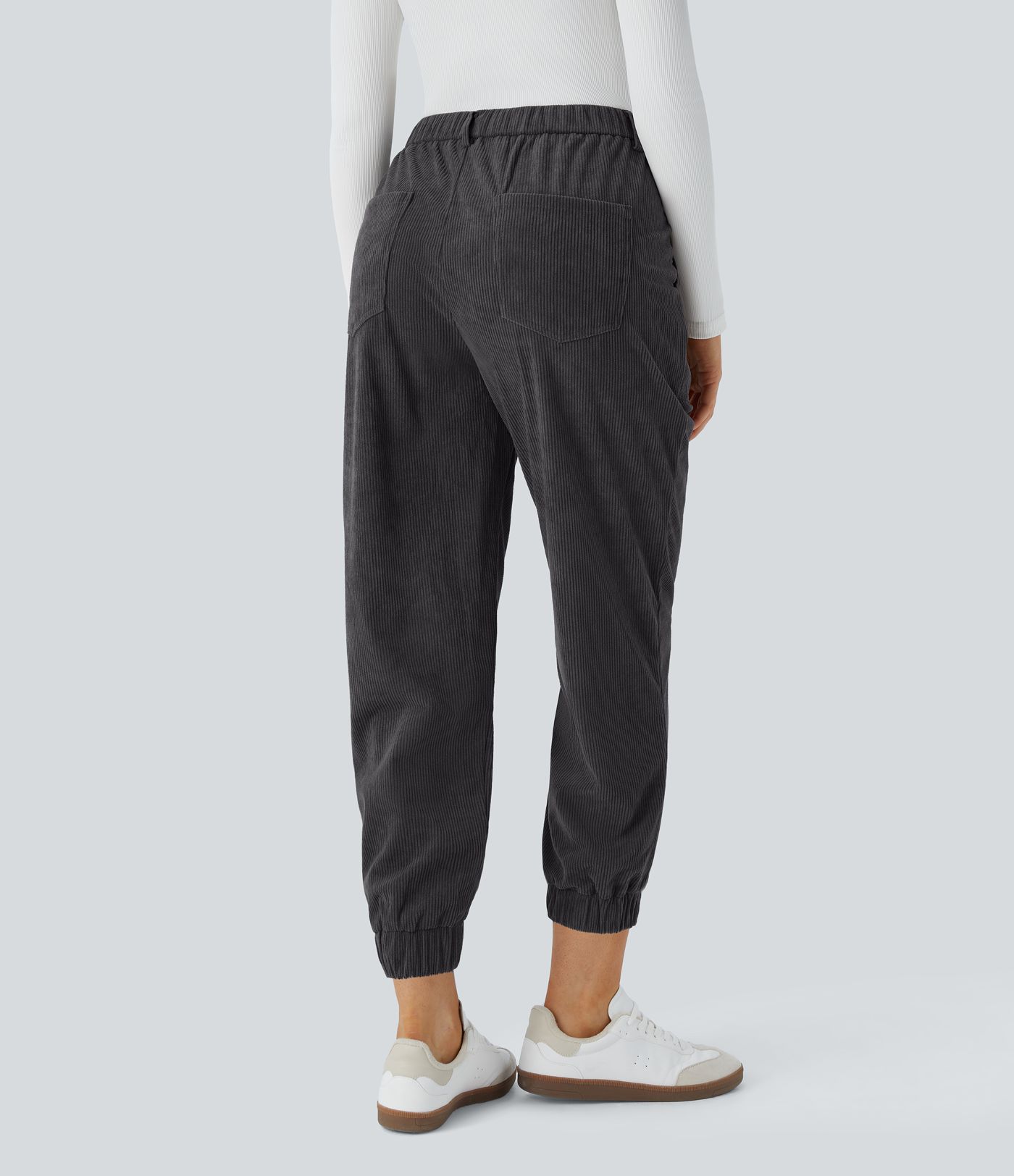 Mid Rise Zipper Pockets Corduroy Casual Joggers