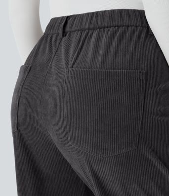 Mid Rise Zipper Pockets Corduroy Casual Joggers