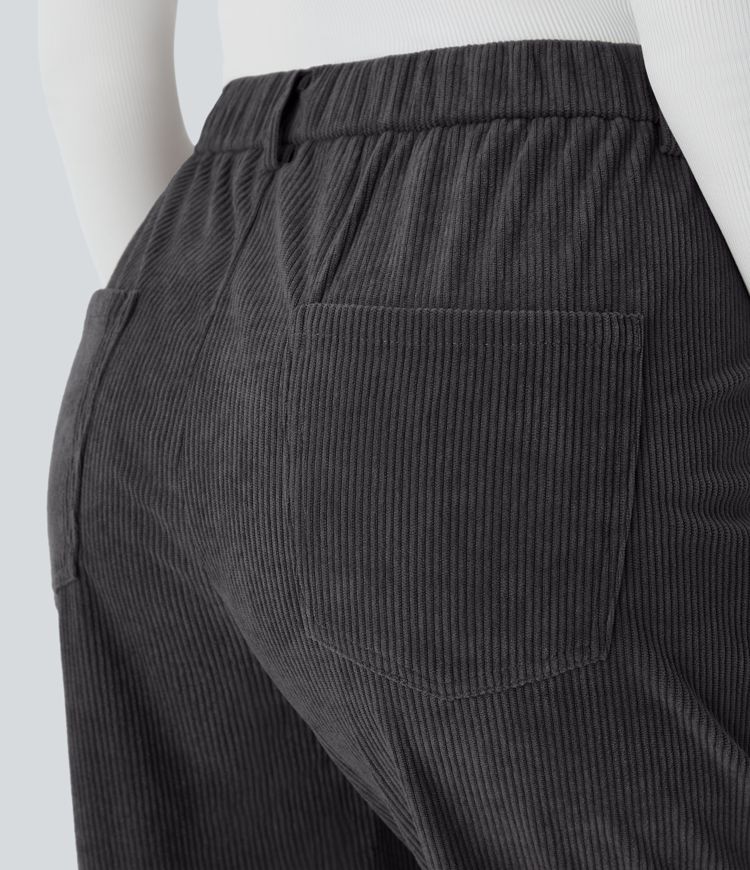 Mid Rise Zipper Pockets Corduroy Casual Joggers