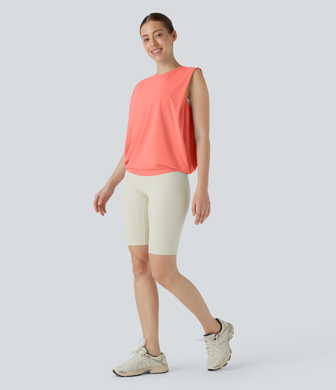 Round Neck Ruched Cool Touch Yoga Tank Top-UPF50+