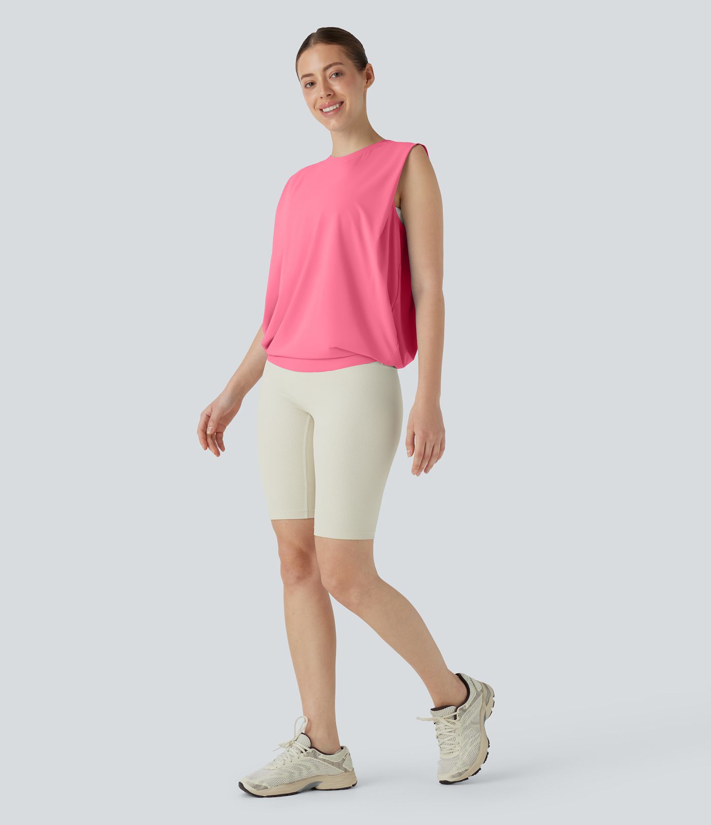 Round neck yoga tank top with ruching, cooling fabric - UPF50+ protection