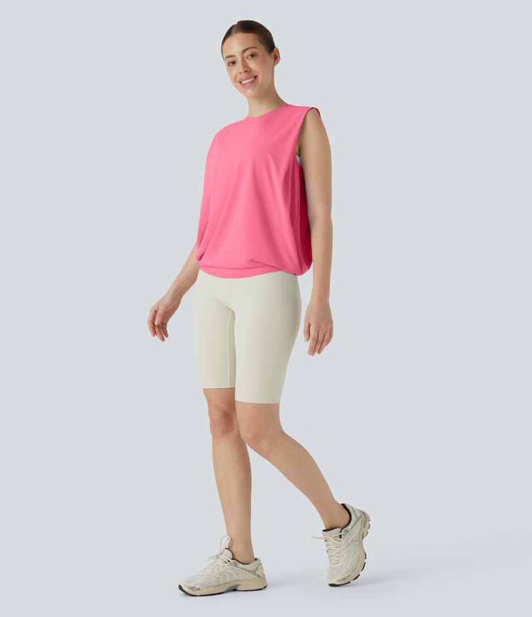 Round neck yoga tank top with ruching, cooling fabric - UPF50+ protection