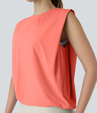 Round Neck Ruched Cool Touch Yoga Tank Top-UPF50+