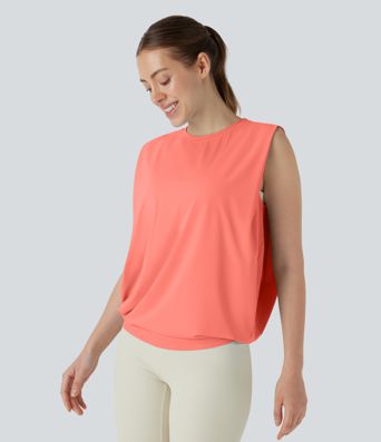 Round Neck Ruched Cool Touch Yoga Tank Top-UPF50+