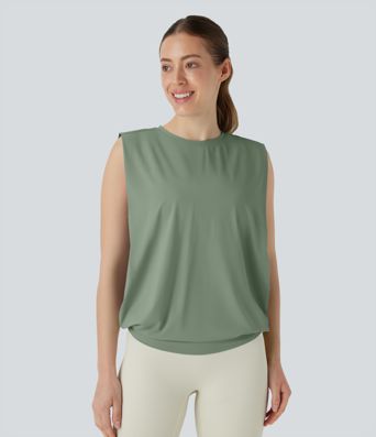 Round Neck Ruched Cool Touch Yoga Tank Top-UPF50+