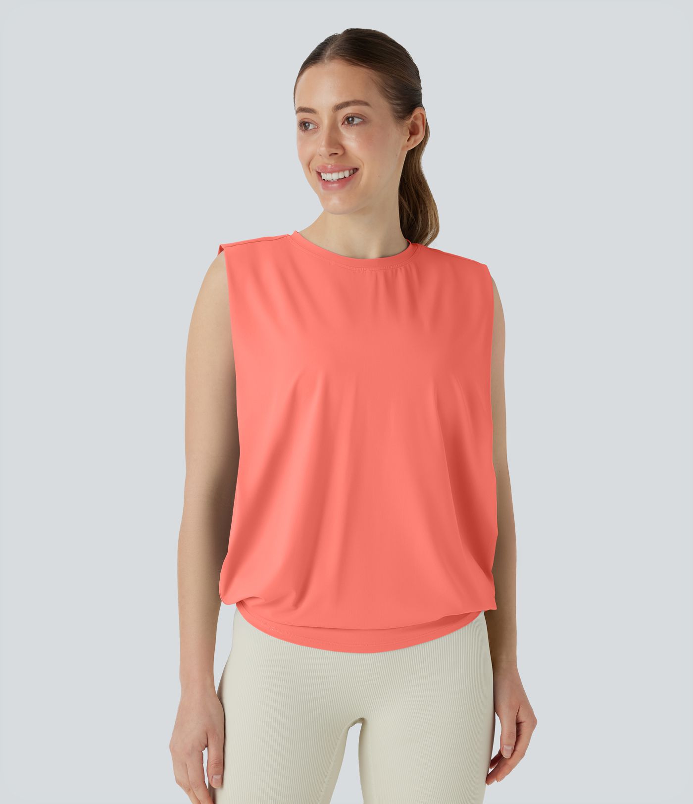 Round Neck Ruched Cool Touch Yoga Tank Top-UPF50+