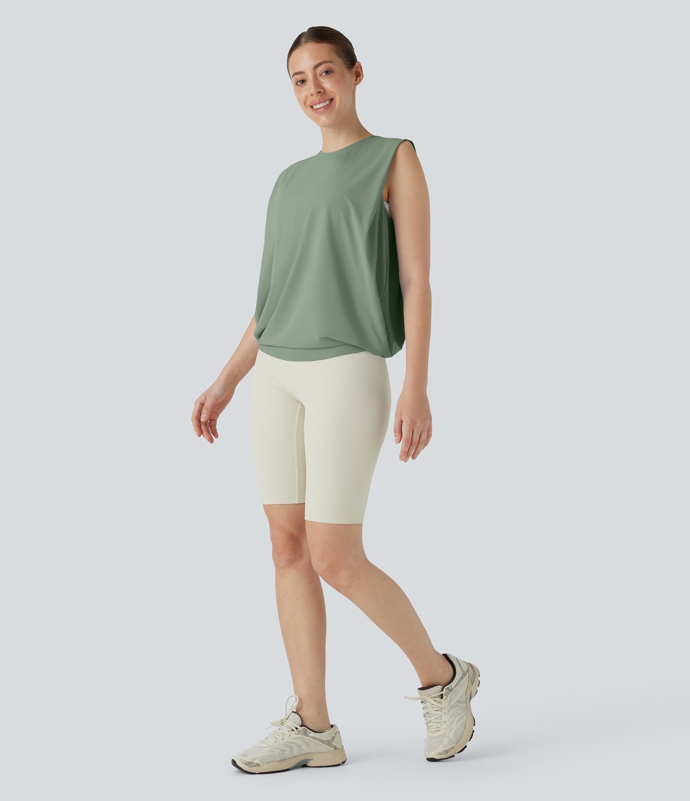 Round Neck Ruched Cool Touch Yoga Tank Top-UPF50+