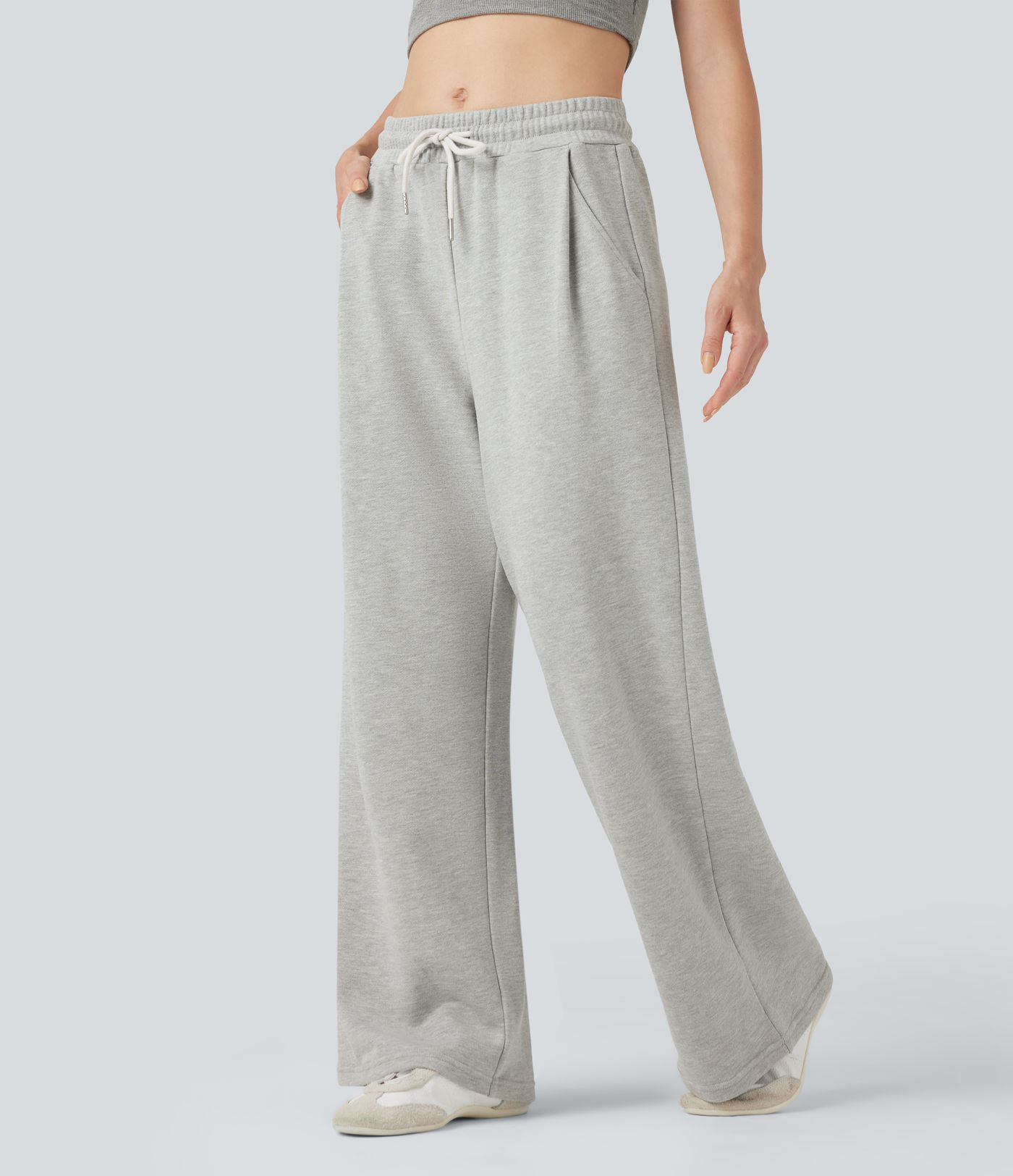 Mid Rise Drawstring Casual Cotton Pants with Pockets