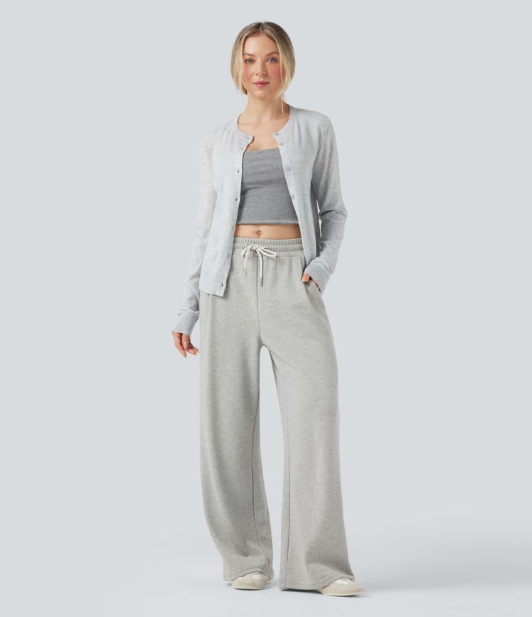 Mid Rise Drawstring Casual Cotton Pants with Pockets