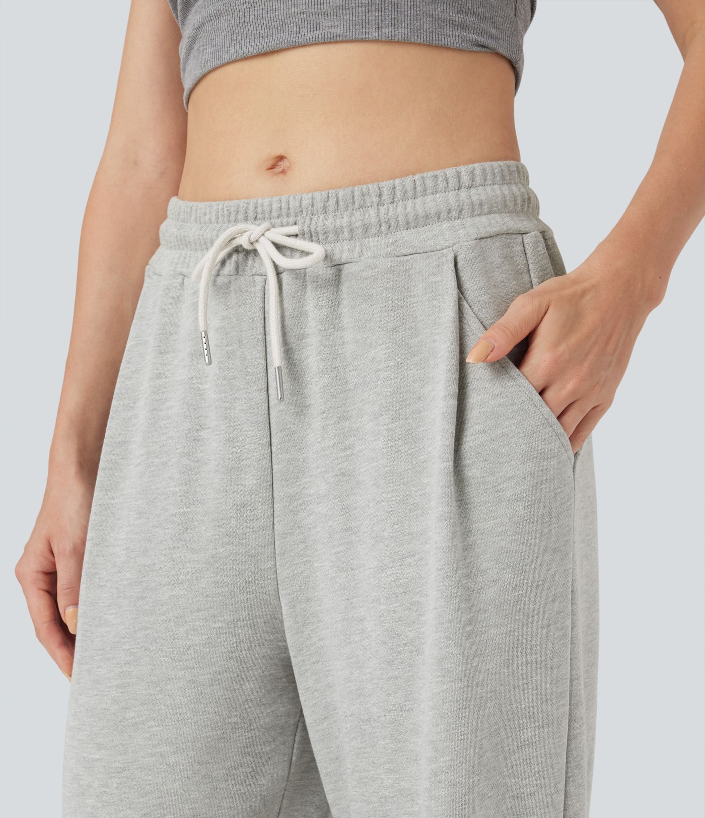 Mid Rise Drawstring Casual Cotton Pants with Pockets