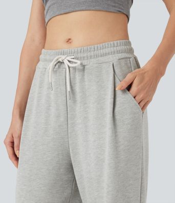 Mid Rise Drawstring Casual Cotton Pants with Pockets