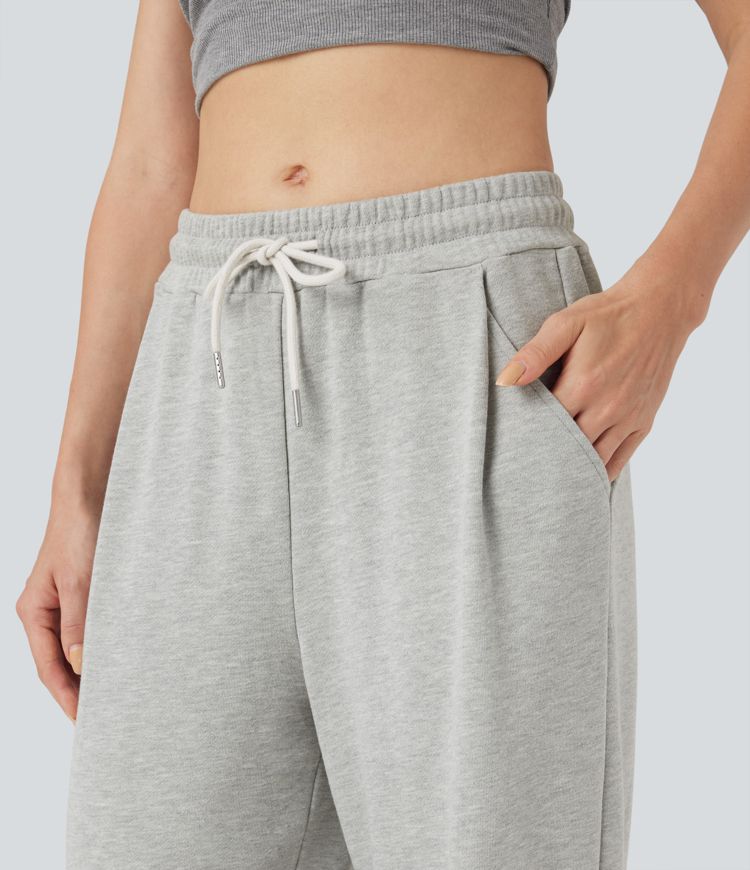 Mid Rise Drawstring Casual Cotton Pants with Pockets