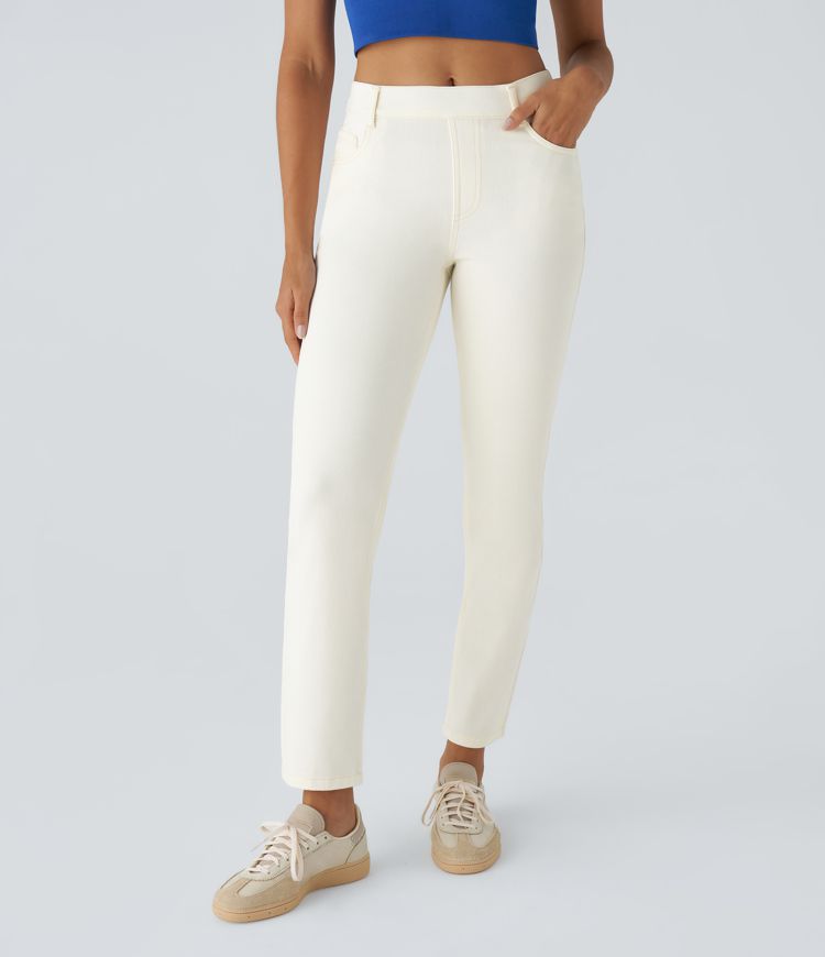 Halara Flex™ High Waisted Pockets Straight Leg Washed Casual Jeans