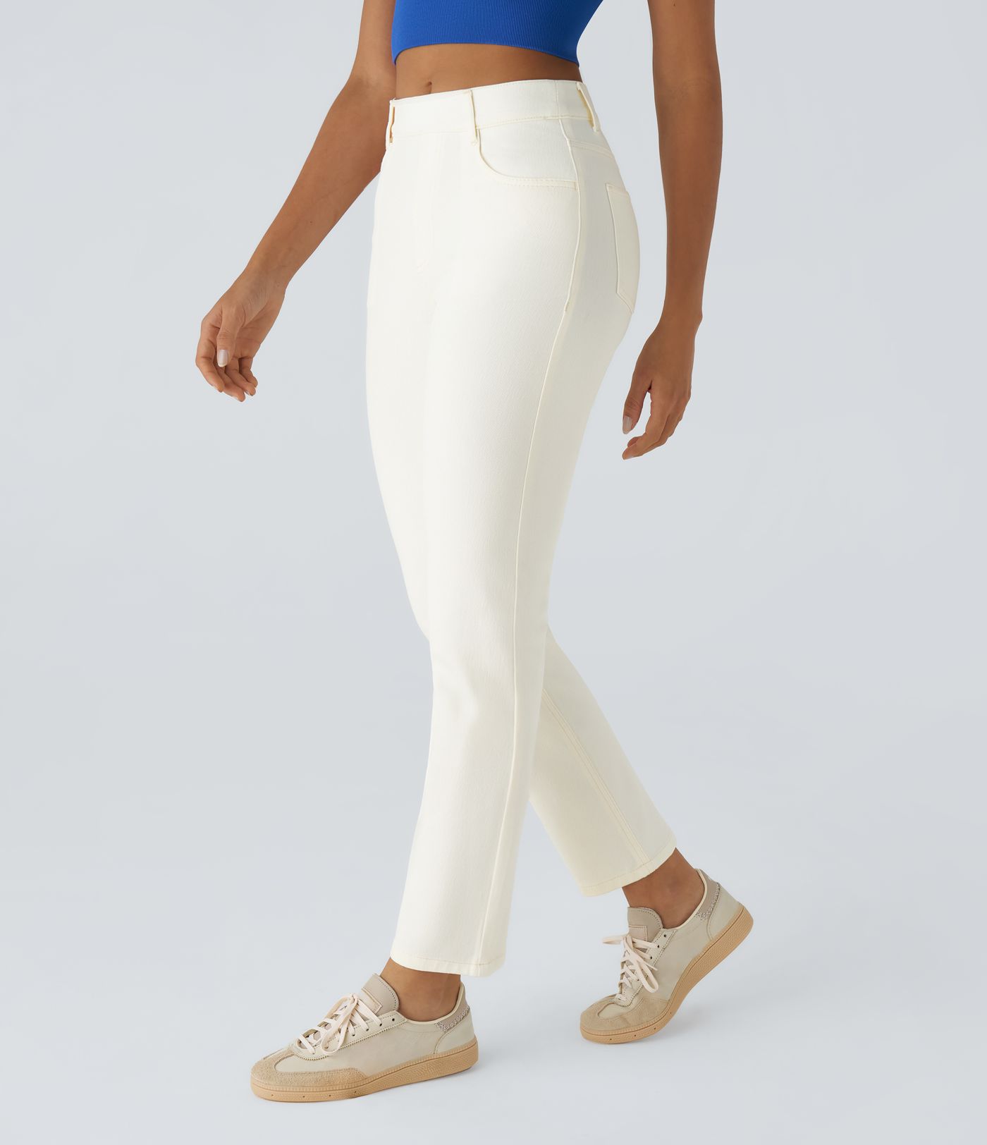 Jean droit Halara Flex™ à taille haute, poches multiples, effet délavé et tissu extensible