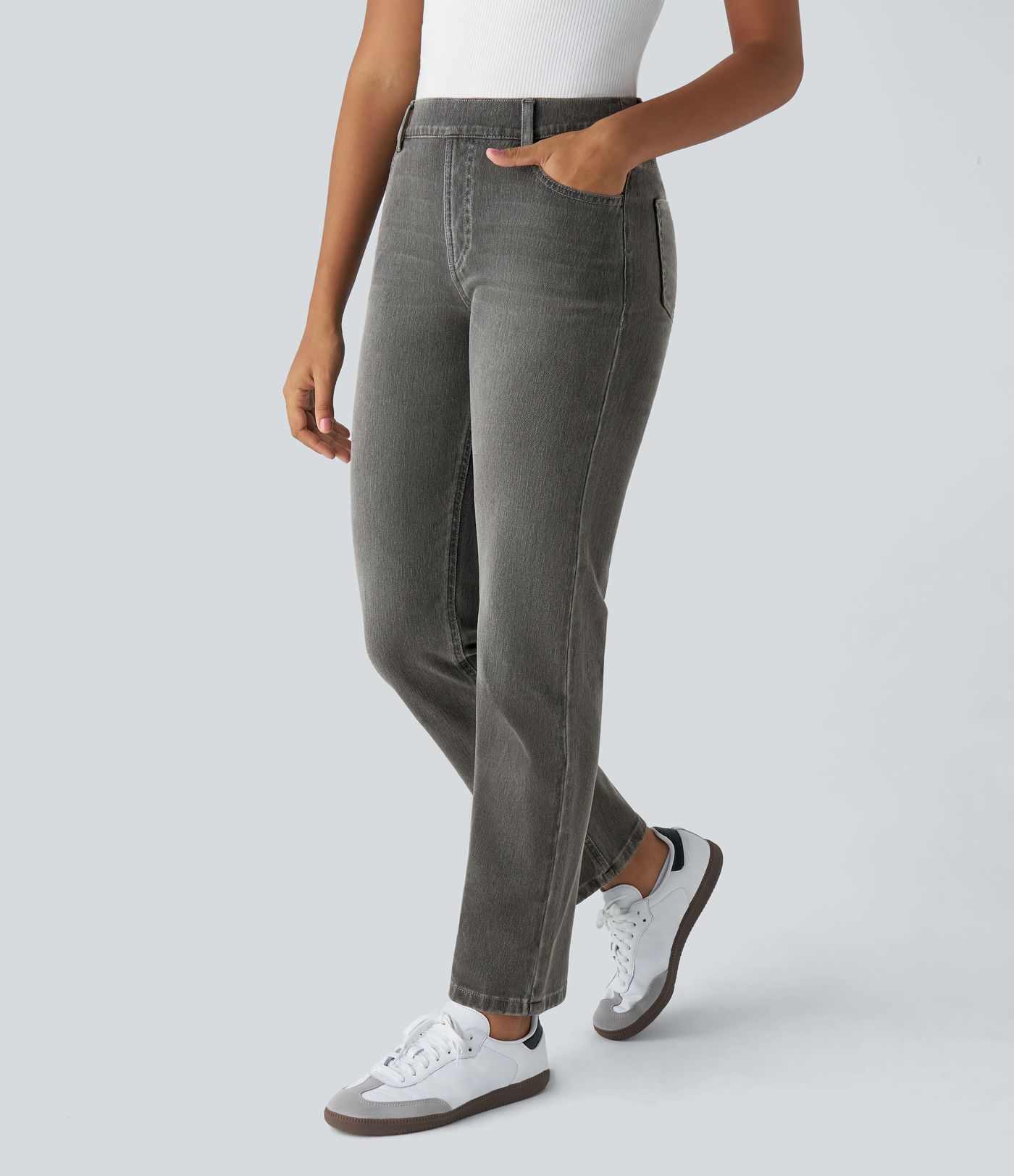 Halara Flex™ High Waisted Pockets Women Straight Leg Washed Denim Casual Jeans