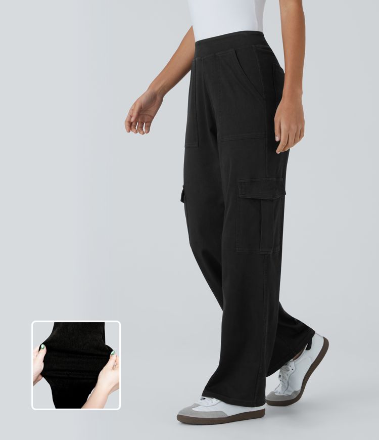 Halara Flex™ Taille Mi-Haute Multiples Poches Jambe Droite Jean Cargo Décontracté Extensible