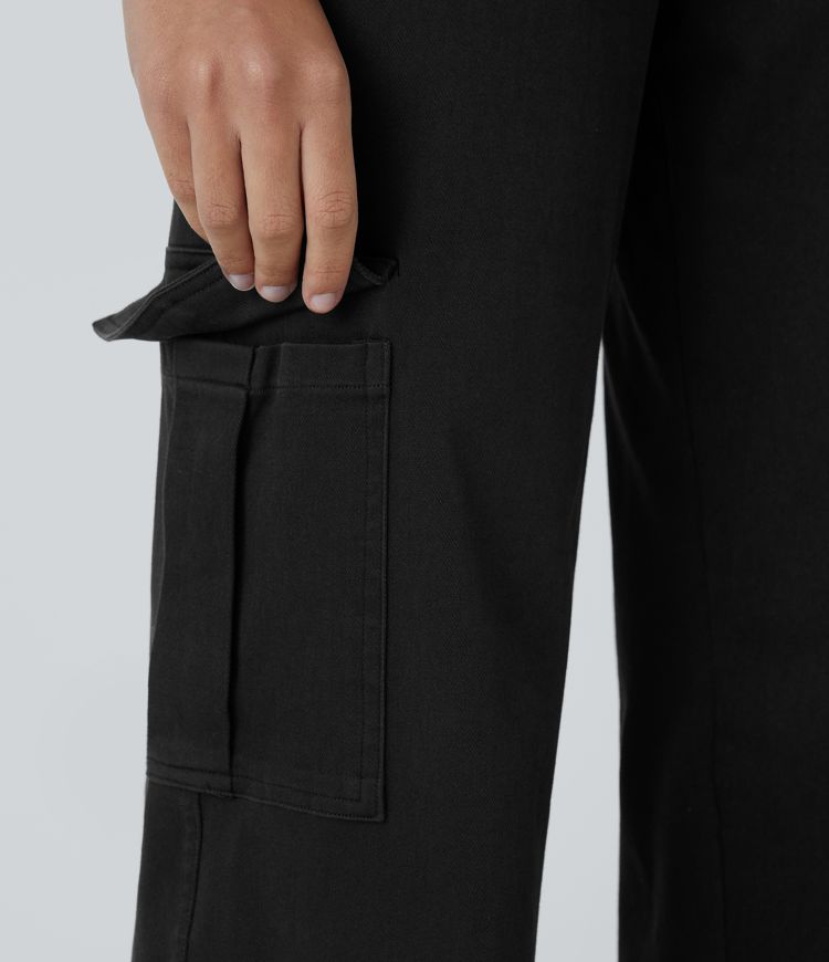 Halara Flex™ Taille Mi-Haute Multiples Poches Jambe Droite Jean Cargo Décontracté Extensible