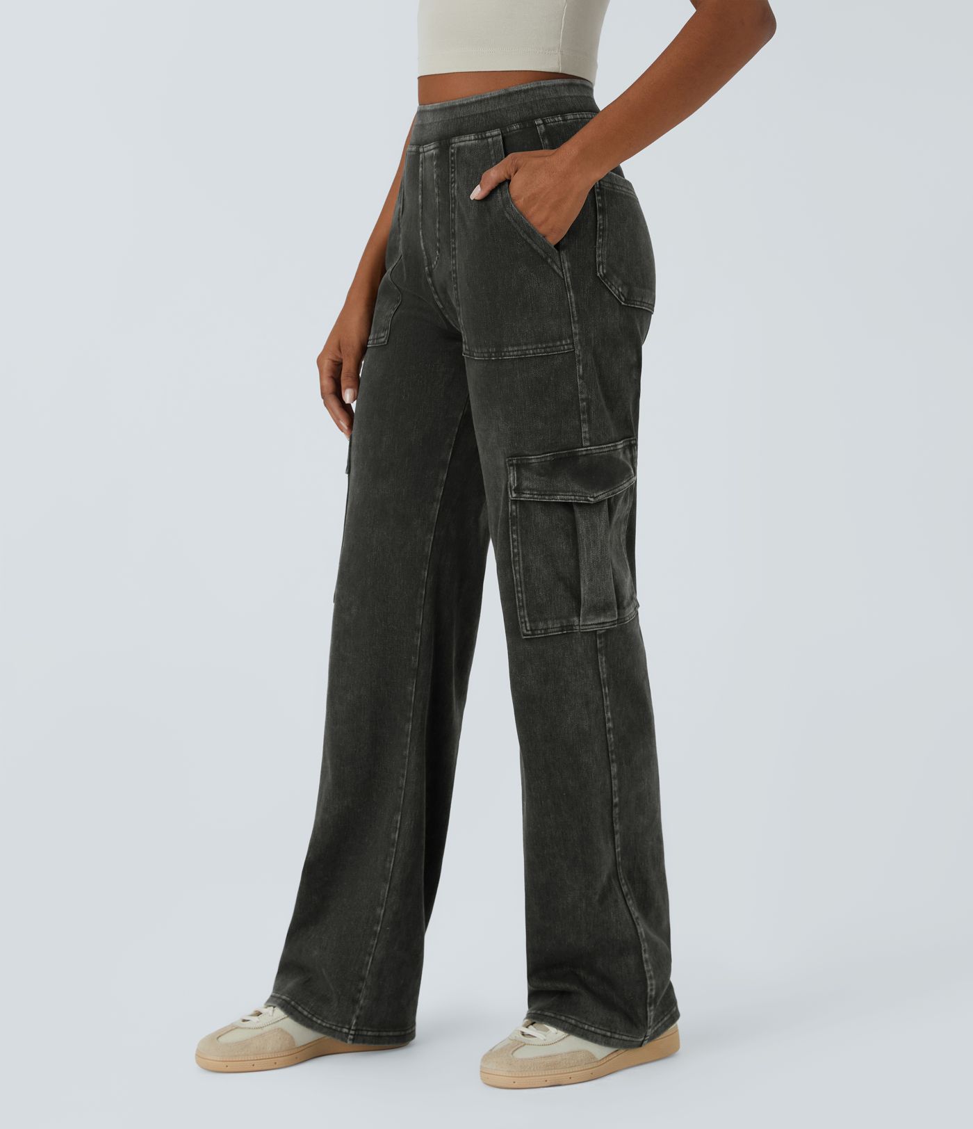 Halara Flex™ Mid Rise Pockets Straight Leg Casual Cargo Jeans